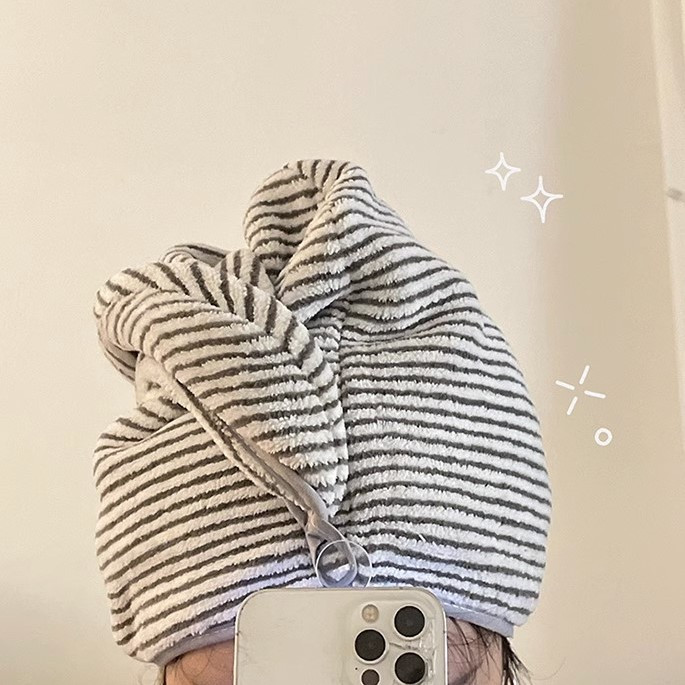 Spa Towel - 극세사 소재의 스트라이프 헤어 드라이 타월,