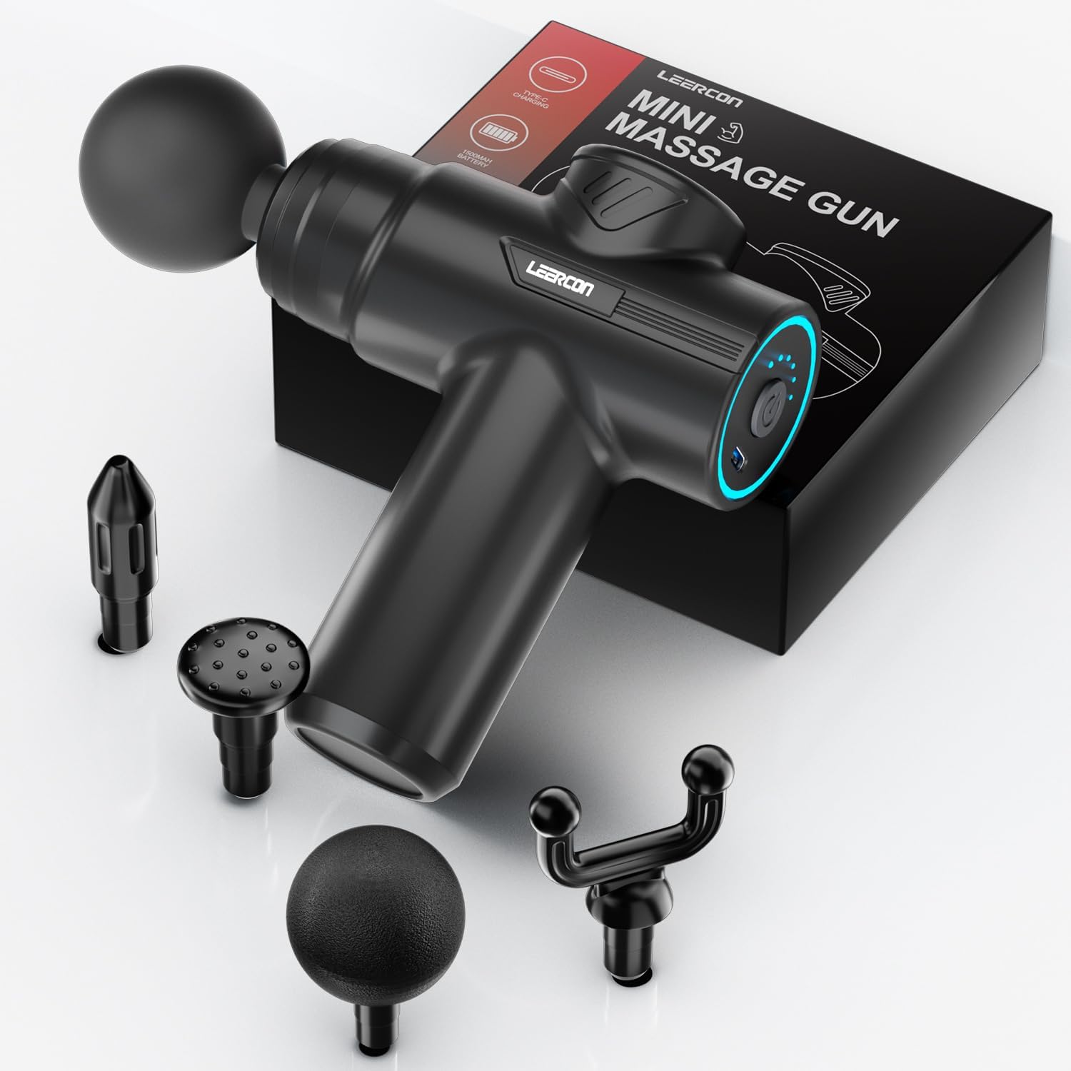리어콘 미니 마사지건, 6단 속도 4개 헤드, 휴대용  - Massage Gun 리뷰 및 가격